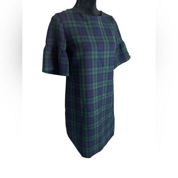 VINEYARD VINES NAVY GREEN PLAID PUFF SLEEVE KNEE LENGTH DRESS SIZE 0 - Picture 3 of 14
